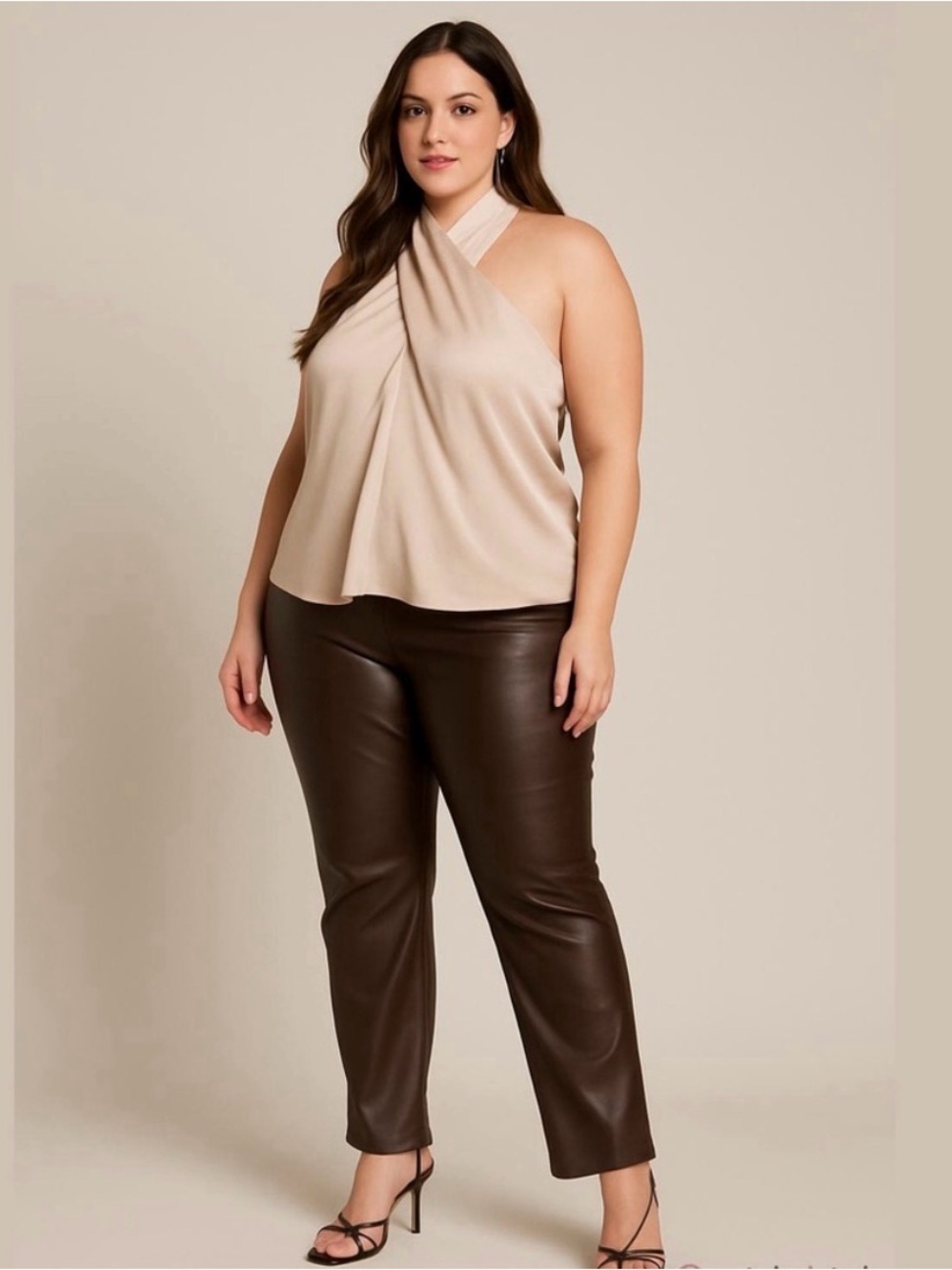 Ann Taylor Women’s Beige Halter Blouse Size XL Satin Keyhole Sleeveless